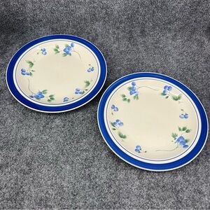 LL BEAN Blueberry Stoneware 11" Dinner Plate Lot Of 2 Blue Band